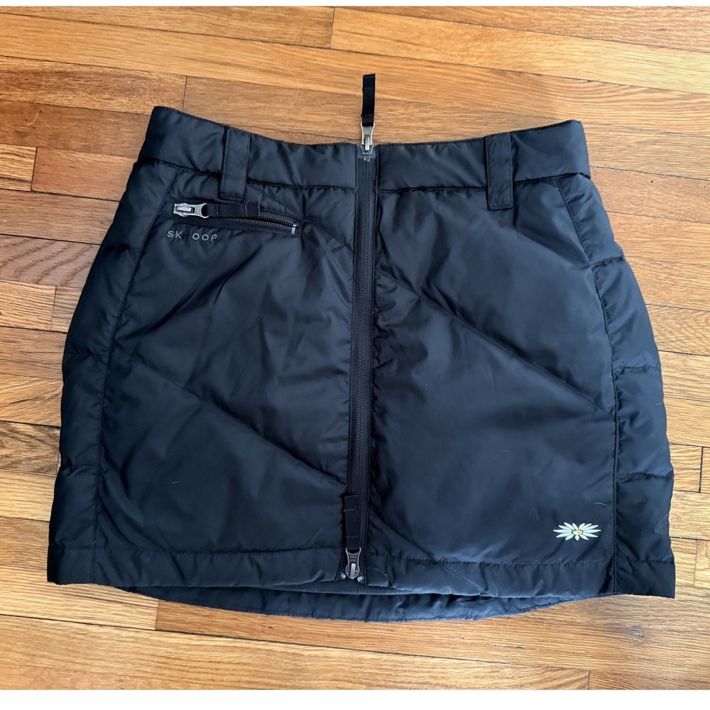 SKHOOP Vintage Insulated Puffer Mini Skirt Black Quilted Full Zip Women Small